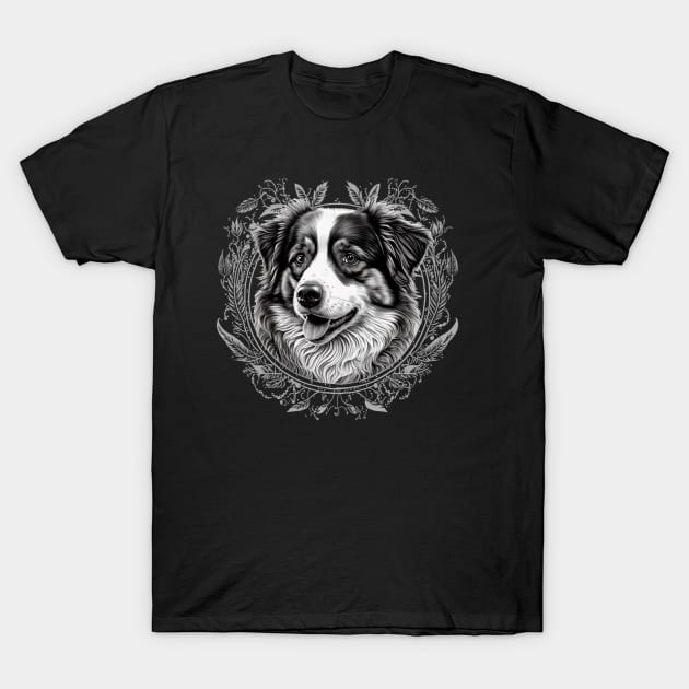 Cute Black and white Australian Shepherd dog T-Shirt by KIDEnia